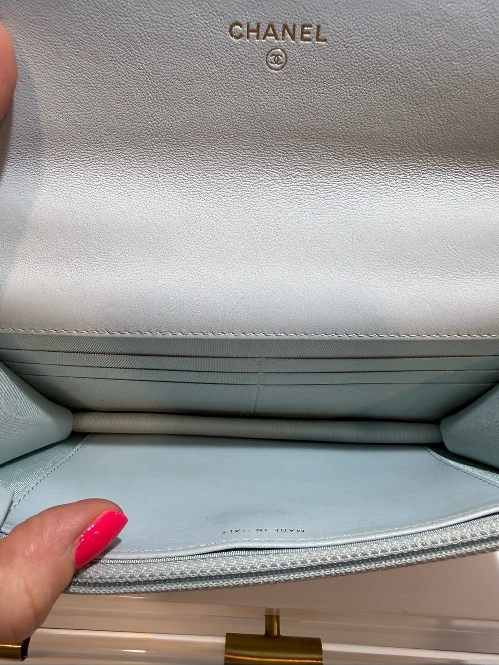 Chanel Light Blue Lambskin Wallet on Chain Crossbody Bag - Picture 10 of 13